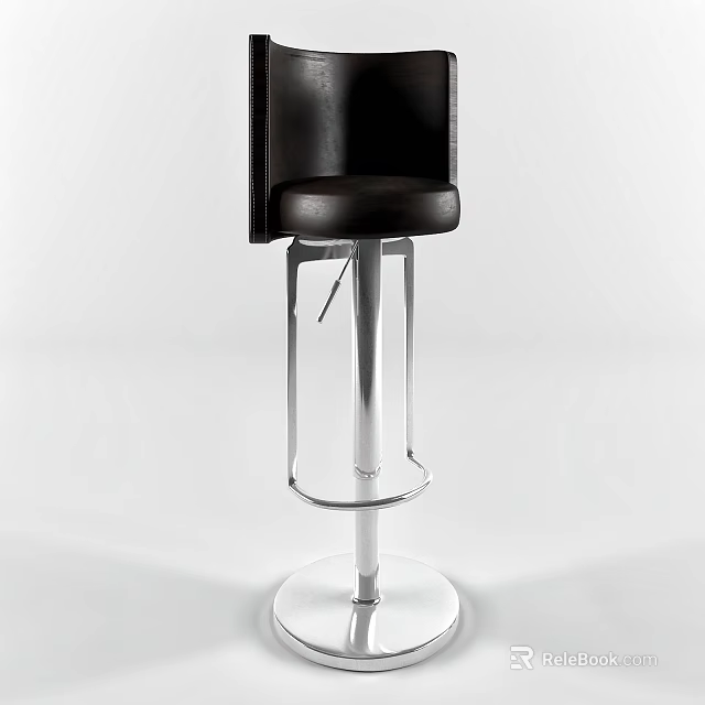 Modern Black Leather Bar Stool With Adjustable Height Metal Frame And Round Base 3d model 
