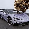 Purple Sports Car With Rear Spoiler Parked By Golden Leaf Tree