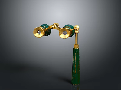 Vintage Green And Gold Binoculars With Decorative Handle And Dual Lens For Living Accessories 3d model