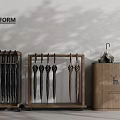 Elegant Modern Umbrella Stands With Various Umbrellas And Wooden Storage Box