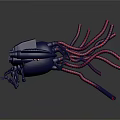 Futuristic Sci Fi Game Movie Character With Blue Body Red Tentacles And Pink Spheres