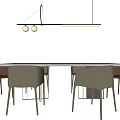 Modern Dining Table Set With Brown Beige Chairs And Hanging Light Fixture 3d model
