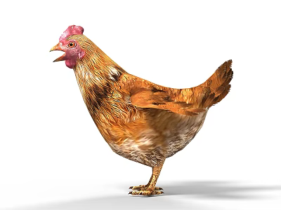 Brown Hen With Red Comb Standing On White Background And Detailed Feathers 3d model