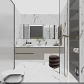 Modern Bathroom Interior With Marble Walls Vanity Shower And Cabinets