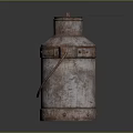 Rusty Metal Milk Can With Handle Lid Cylindrical Shape And Surface Rust Details