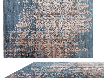 Elegant Modern Square Rug With Deep Blue Background And Intricate Gold Pattern Design 3d model