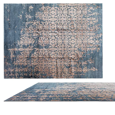Elegant Modern Square Rug With Deep Blue Background And Intricate Gold Pattern Design 3d model