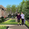 Beautiful Garden Courtyard with Pergola Climbing Purple Flowers Outdoor Kitchen and Pink Lotus