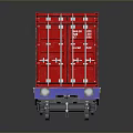 Red Container Freight Train Car With Blue Base And Wheels On Gray Background