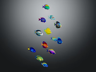 Group of Colorful Tropical Fish Swimming Gracefully in Dark Background with Vibrant Colors 3d model