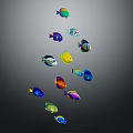 Group of Colorful Tropical Fish Swimming Gracefully in Dark Background with Vibrant Colors
