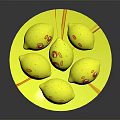 Yellow Food With Funny Emoji Faces Arranged On Striped Plate