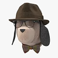 Stuffed Dog Doll With Brown Hat Glasses And Plaid Bow Tie Design