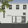 Modern Commercial Storefront Facade With Glass Doors And White Wall Design