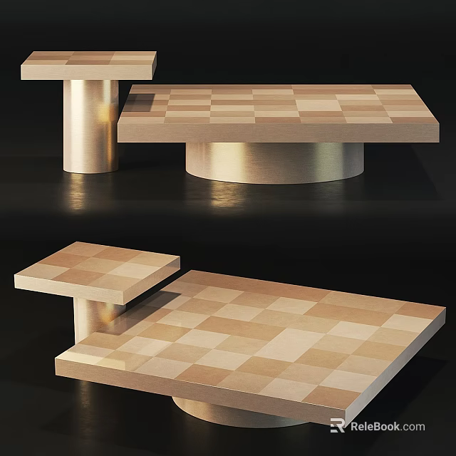 Modern Coffee Table With Checkerboard Pattern Top And Circular Base Structure 3d model 