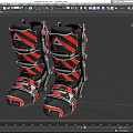 Black and Red Striped Ski Boots with Structured Strap System and Durable Design 3d model