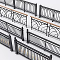 Black Metal Fences With Wooden Handrails And Various Pattern Designs Arranged For