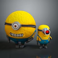Large And Small Yellow Minions With Blue Overalls And Single Eye Features