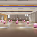 Spacious Yoga Fitness Studio With Yoga Mats Pink Exercise Balls And Dance Silhouettes
