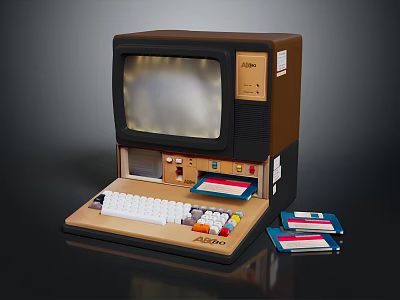Vintage ALPSO Desktop Computer With Monitor Keyboard And Floppy Disks 3d model