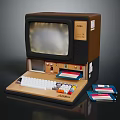 Vintage ALPSO Desktop Computer With Monitor Keyboard And Floppy Disks