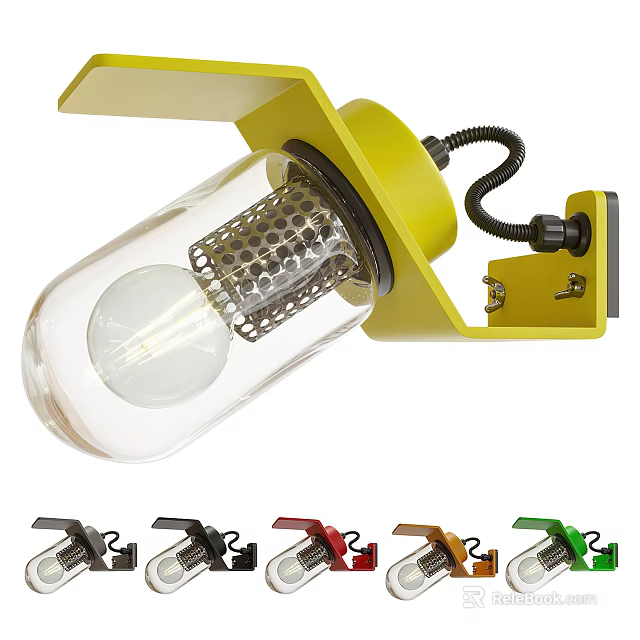 Modern Wall Lamp With Yellow Frame Transparent Glass Shade And Multi Colored Options 3d model