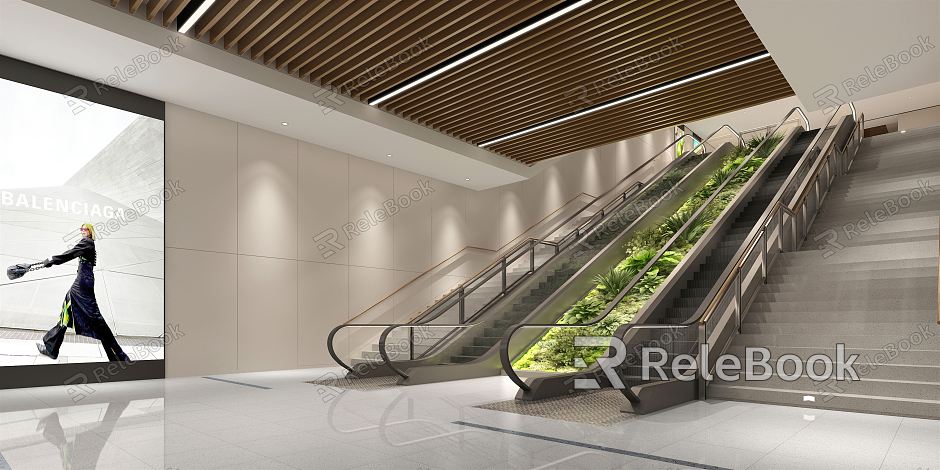 Modern shopping mall mall escalator model