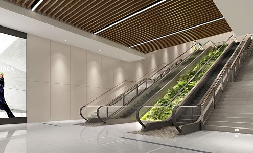 Modern shopping mall escalator 3d model