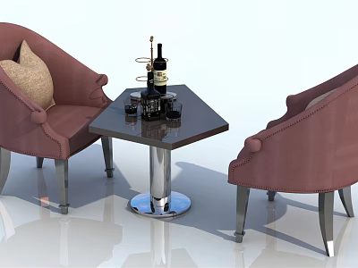 Leisure Sofa Set With Maroon Velvet Upholstered Chairs Metal Legs And Triangular Coffee Table 3d model