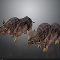 Two Purple Rhinoceros 3D Models in Cartoon Style with Smooth Surfaces and Shiny Details