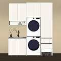 White Balcony Cabinet with Stacked Washer Dryer Countertop and Sleek Design
