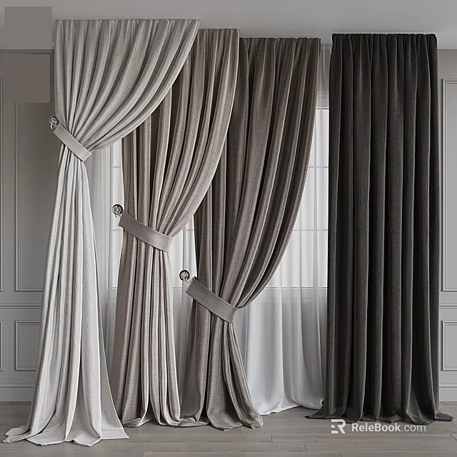 Elegant Layered Curtains In Neutral Tones With Soft Fabric And Tiebacks 3d model 