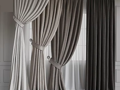 Elegant Layered Curtains In Neutral Tones With Soft Fabric And Tiebacks 3d model