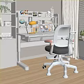 Kids Study Desk With Bookshelf Lamp Globe Storage Drawers And Ergonomic Chair