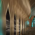 Elegant Hotel Corridor With Arch Shaped Structures And Warm Ambient Lighting 3d model