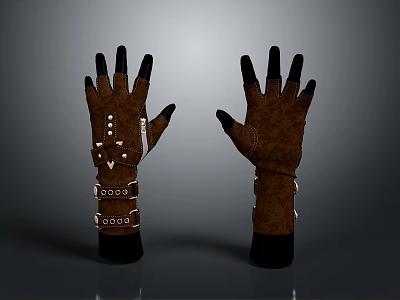 Stylish Brown Gloves With Black Fingertips And Decorative Studs For Daily Use 3d model