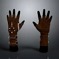 Stylish Brown Gloves With Black Fingertips And Decorative Studs For Daily Use