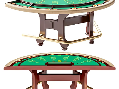 Casino Entertainment Table With Green Felt Surface Wooden Frame And Gold Accents 3d model