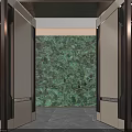 Sleek Modern Partition With Metal Frame And Green Decorative Panel In Interior Entrance