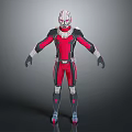 Detailed Sci Fi Character in Red and Black Bodysuit with Silver Helmet and Armor