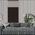 Cozy Double Sofa With Gray Cover And Cushions In Modern Living Room With Green Plants