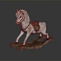 White Wooden Rocking Horse With Brown Saddle For Children's Room Decor