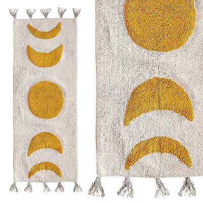 Shaped Rug with Yellow Circles and Crescent Moon Patterns on White Background Modern Design 3d model