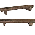 Rustic Wooden Benches With Long Plank Seats And Round Log Legs 3d model