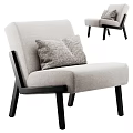 Modern Light Gray Fabric Upholstered Leisure Chair With Black Wooden Legs And Geometric Pattern Pillow