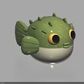 Cute Green Spiky Pufferfish Character With Big Eyes And Round Body