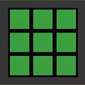 Rubik's Cube With Green Red White Faces And Black Borders On Reflective Surface