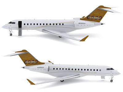 Alpha BD-700 Private Jet With White And Gold Exterior And Elegant Design 3d model