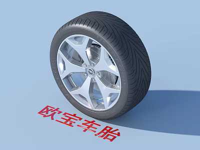 Opel Tire Displaying Silver Wheel Rim And Tread Pattern On Blue Background 3d model