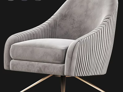Modern Gray Velvet Accent Chair With Pleated Arms And Gold Metal Legs 3d model